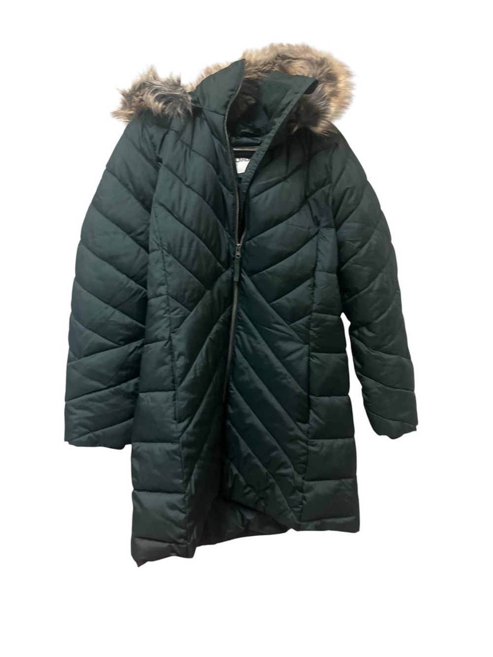 Lands End Repreve Insulated Lined Puffer Coat Womens XL Quilted Faux Fur Hood